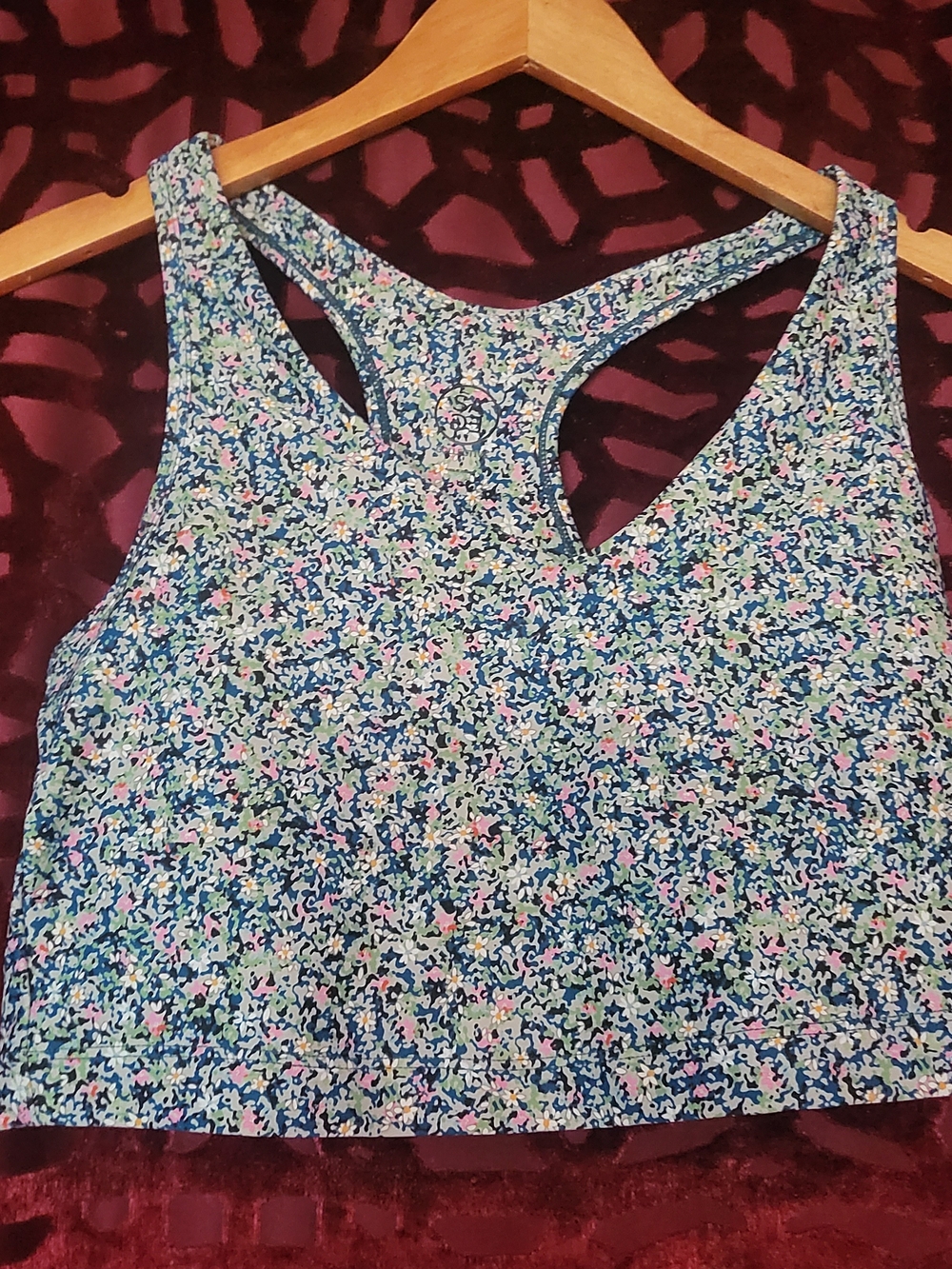 SAGECollective Floral Racerback Crop Tank Top - Blue Multicolor